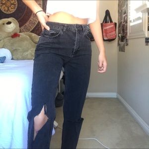 distressed black mom jeans